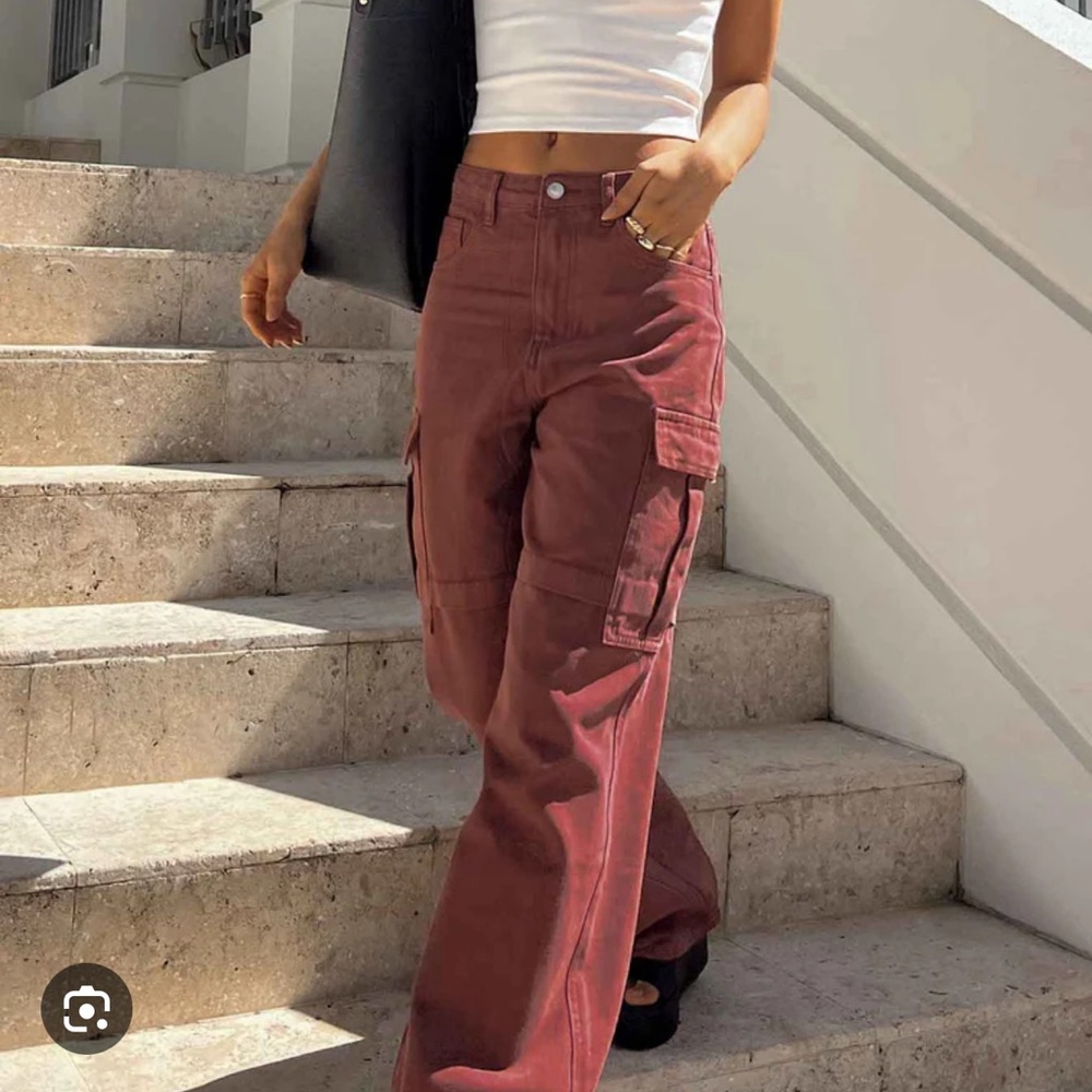 Princess Polly Cargo Jeans Burgundy